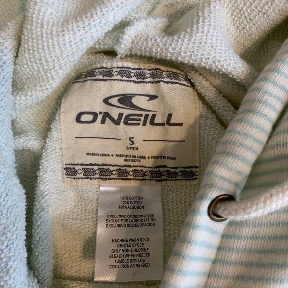 O'Neill Sweatshirt Womens S Small Mint White Striped Hooded Drawstring Pullover - Picture 8 of 11